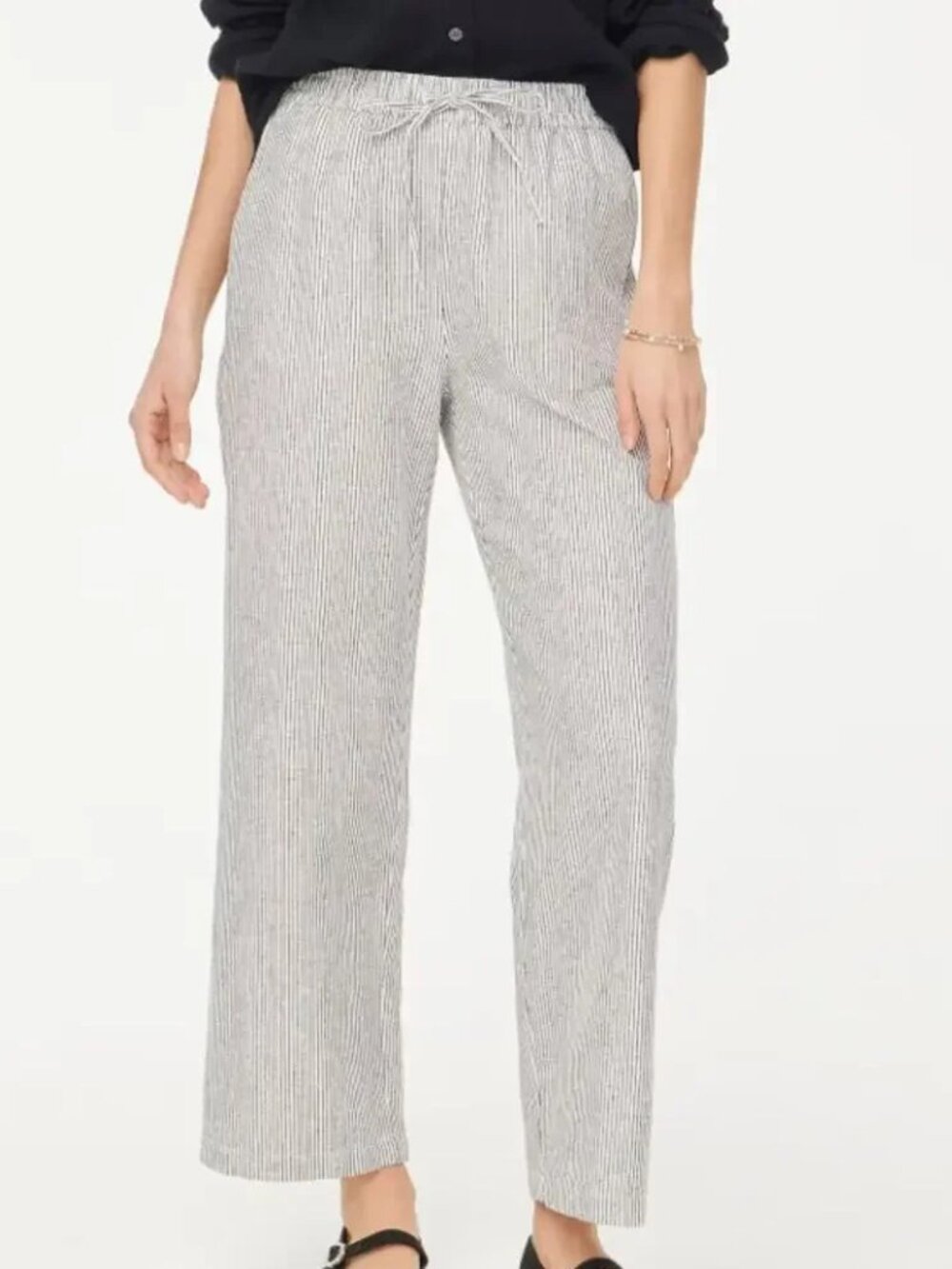 Linen-cotton blend slim wide-leg drawstring pant 12